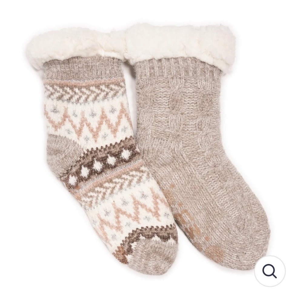 Muk Luks Luxe Cabin Slipper Socks 2 Pair Pack Vitamin E Infused Faux Fur L XL